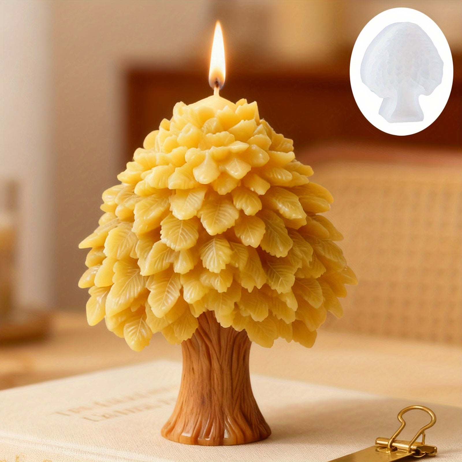 1pc Autumn Atmosphere Flat Bottom Tree-Shaped Falling Leaves Candle Mold, Realistic Leaves and Roots, High-Temperature Resistant Reusable Silicone Mold, Easy Demolding, Suitable for Handmade DIY Scented Candles/Plaster Crafts/Handmade Soap/Resin