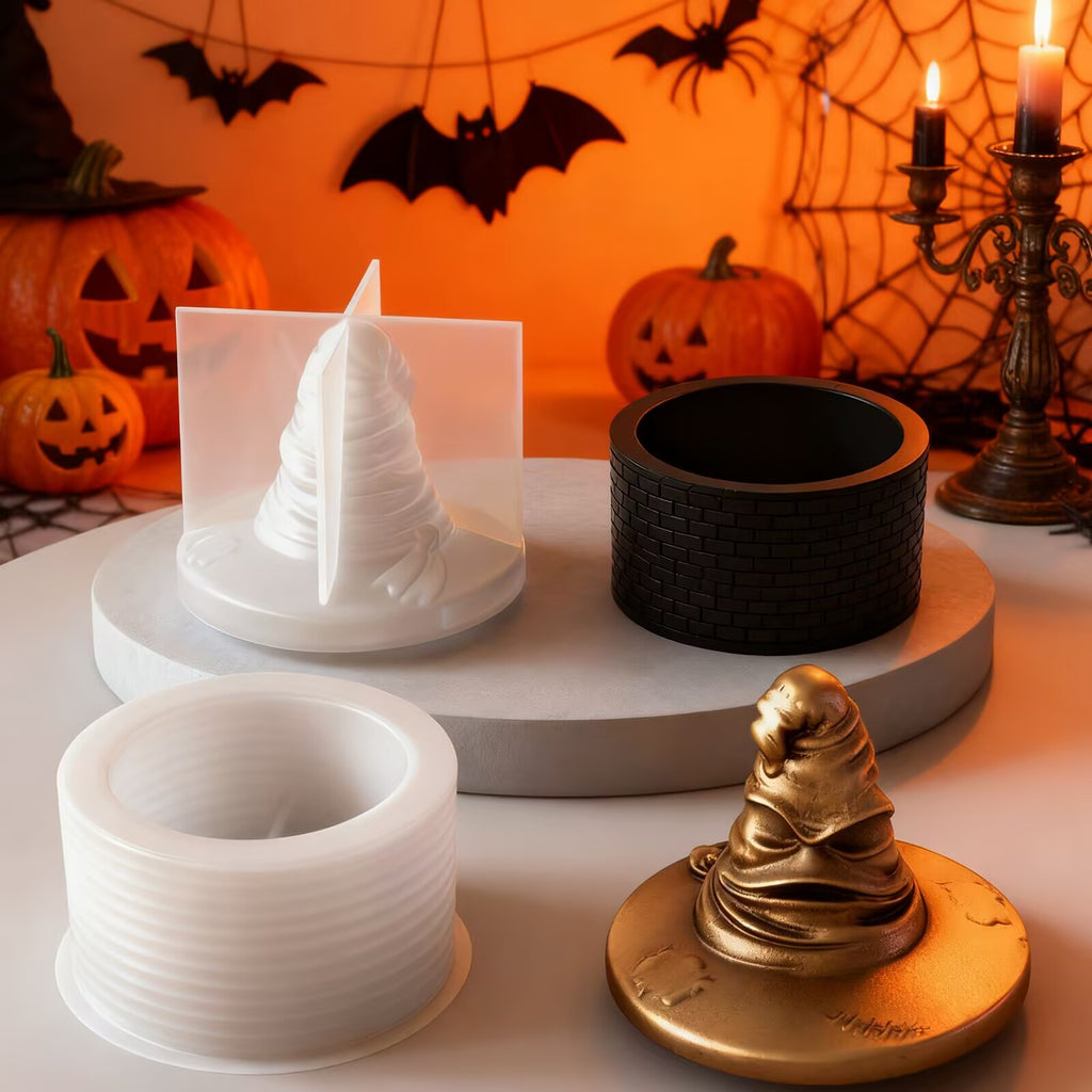 3D Wizard Hat Storage Box Silicone Mold for Resin, Concrete & Plaster Candle Vessel