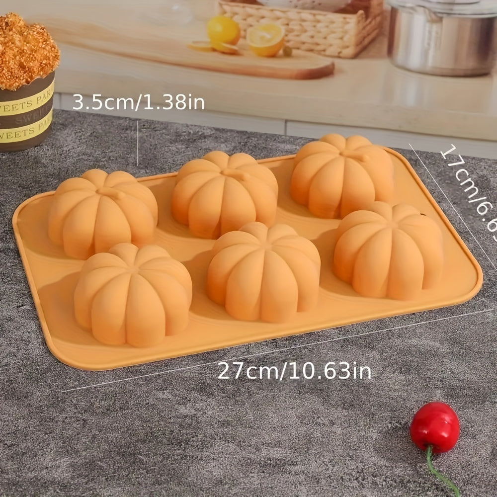 Silicone Pumpkin Mold for Baking and Aromatherapy Candle Making, 6-Cavity Non-Stick Cake Pan, Thanksgiving Holiday DIY Bakeware