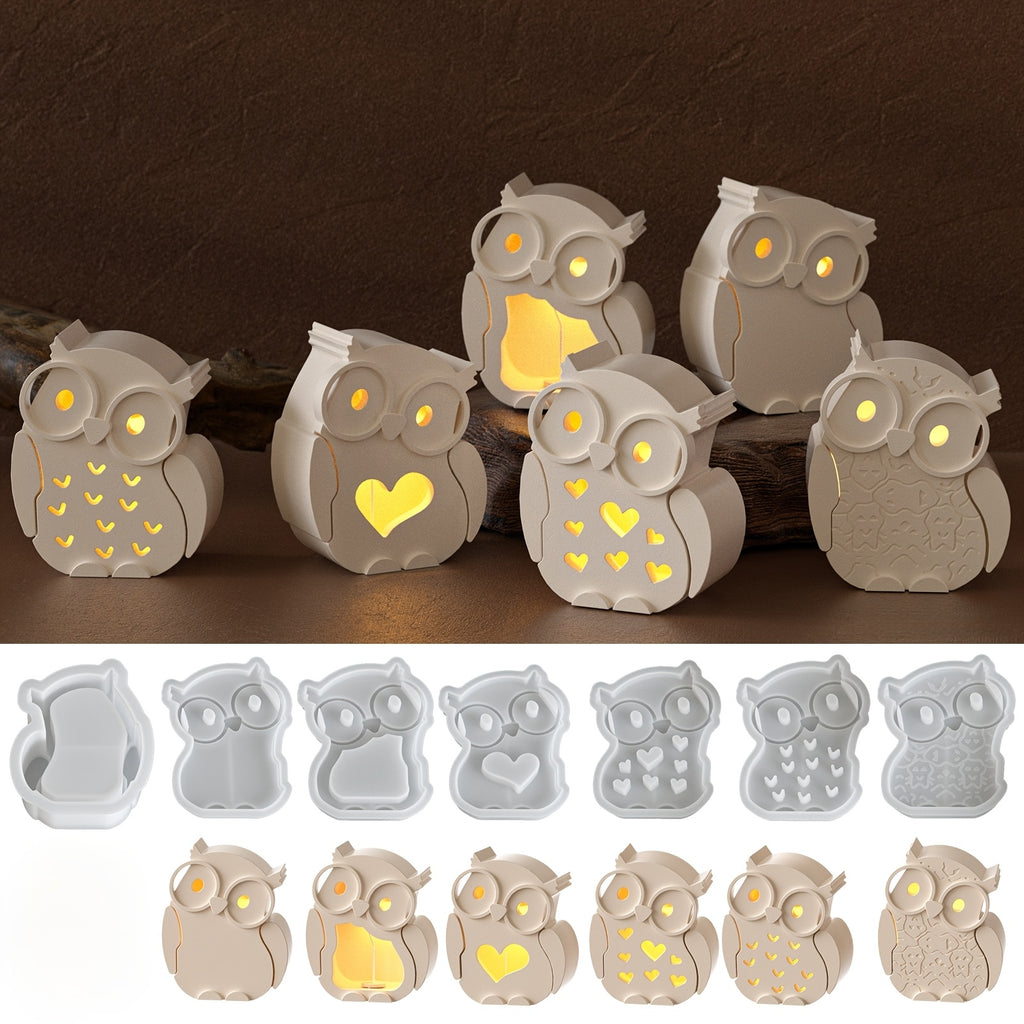 A Set of 7 Owl-Shaped Silicone Molds, Suitable for Resin Casting, Plaster Molds, And Ideal for Projects Involving Plaster, Resin, -Cement, And Other Crafts, Perfect for Owl-Themed Desktop Decorations And Home Ambiance