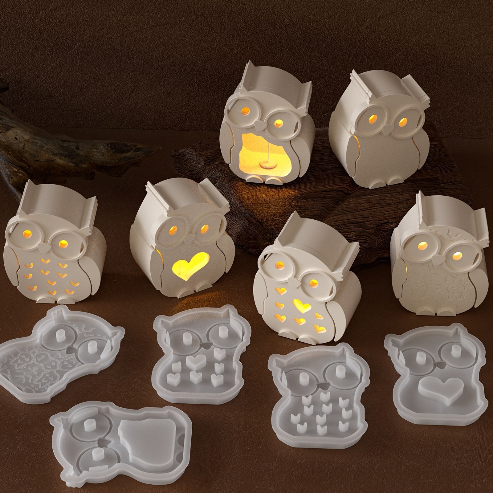 A Set of 7 Owl-Shaped Silicone Molds, Suitable for Resin Casting, Plaster Molds, And Ideal for Projects Involving Plaster, Resin, -Cement, And Other Crafts, Perfect for Owl-Themed Desktop Decorations And Home Ambiance