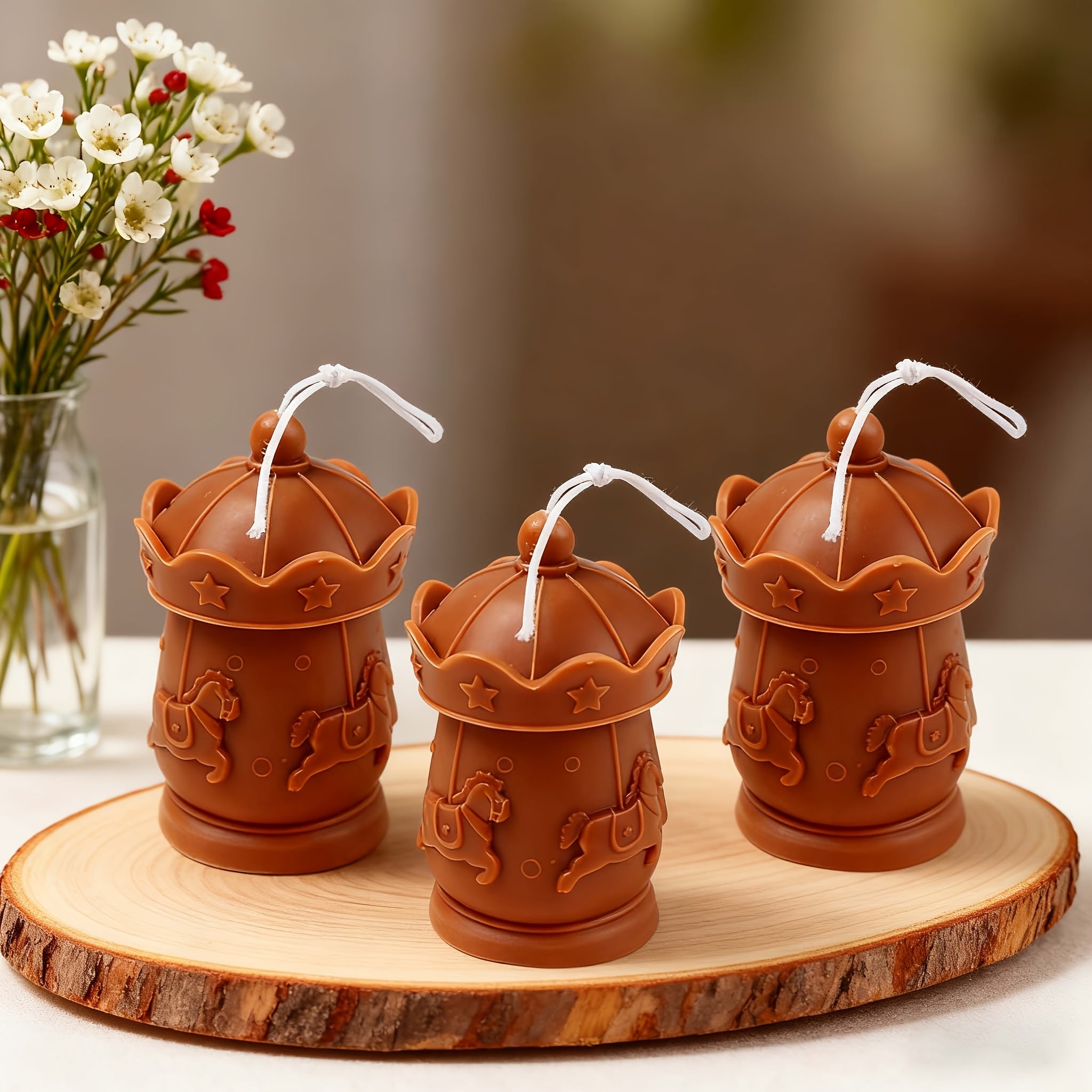 Silicone Mold in The Shape of a Carousel | Adorable And Cheerful Round Design Featuring Stars And Horse Details | Easy for Candles, Plaster, And Resin | Perfect for Christmas Decorations, Birthday Gifts, And Carnival-Themed Crafts