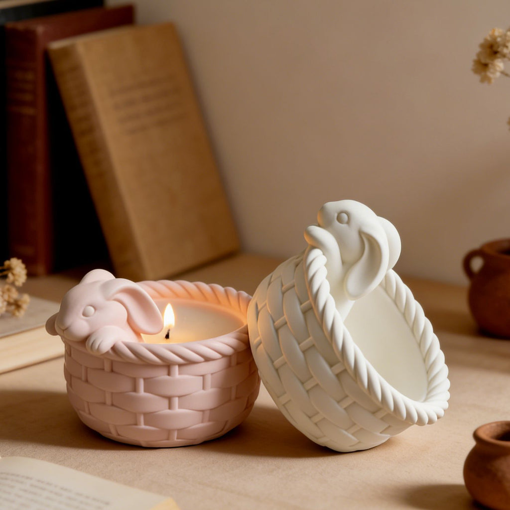 Flower basket, rabbit, candle cup mold, pastoral bamboo basket, plaster silicone mold
