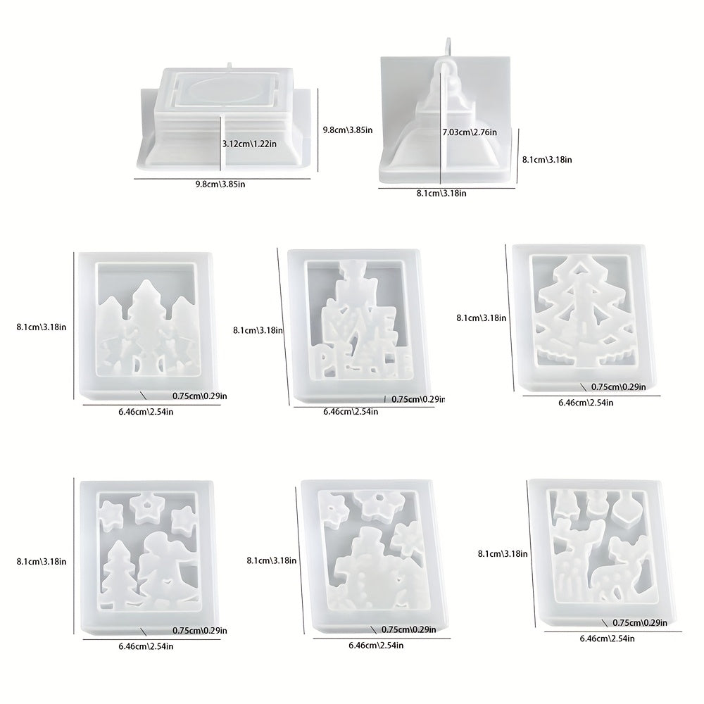 Set of 8 Silicone Molds for Candle Holders Shaped Like Castles, Featuring a 3D Hollow Interlocking House Design, Perfect for Christmas-Themed Candlesticks Made from Resin, Plaster, Or Cement, Ideal for Home Table Decoration