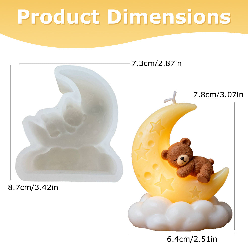 3D Non-Stick Reusable Silicone Mold Compatible for DIY Candle Making & Resin Crafts - Sleeping Bear & Crescent Moon with Clouds Mould, Bedtime-Themed for home Decor, Plaster, Wax Creations - Dreamy Craft for s &