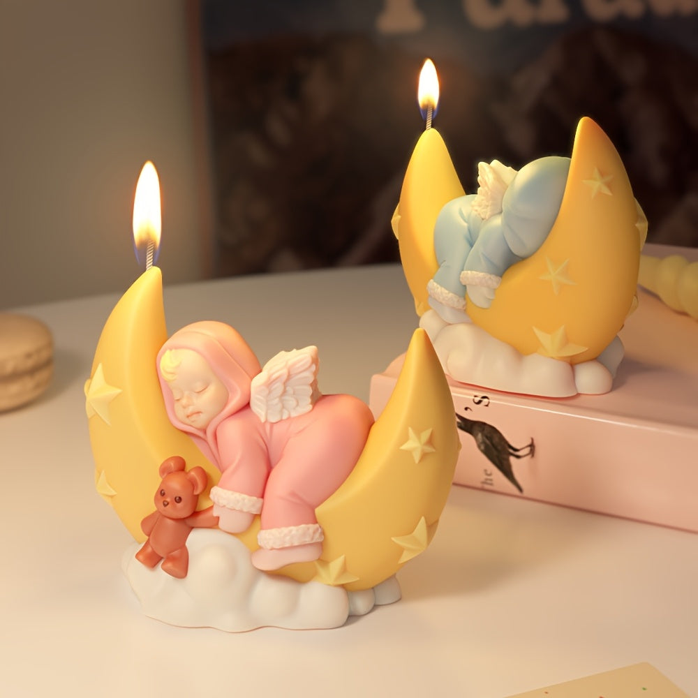 1 Moon Angel Silicone Mold- High Temperature , Easy Release DIY Candle and Soap Mold, with Starry Sky and Cloud Design, Perfect for Home Decoration, Gifts, and Handicrafts, Moon Decoration