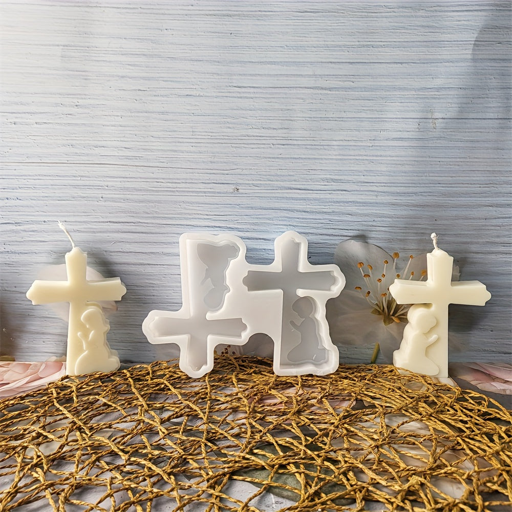 Silicone Mold for DIY Candles, Resin Crafts, and Home Decor - 3D Cross Design with Floral Accents, Perfect for Prayer Candles, Fondant, and Epoxy Resin Projects, Candle Making Supplies, Prayer Candle Mold, Decorative Candle Holder, Artistic Cross Design,
