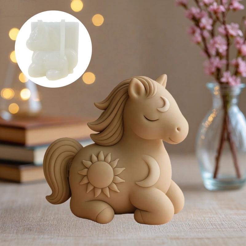 [Horse Shaped Candle Mold] Horse Shaped Candle Mold - Silicone Foal & Steed Molds with Sitting/lying Horse Design, Moon & Sun Relief Sculpture for DIY Horse-Themed Candles, Resin Crafts, Concrete Horse Making - Irregular Horse Shape Mold for New Year's Gi