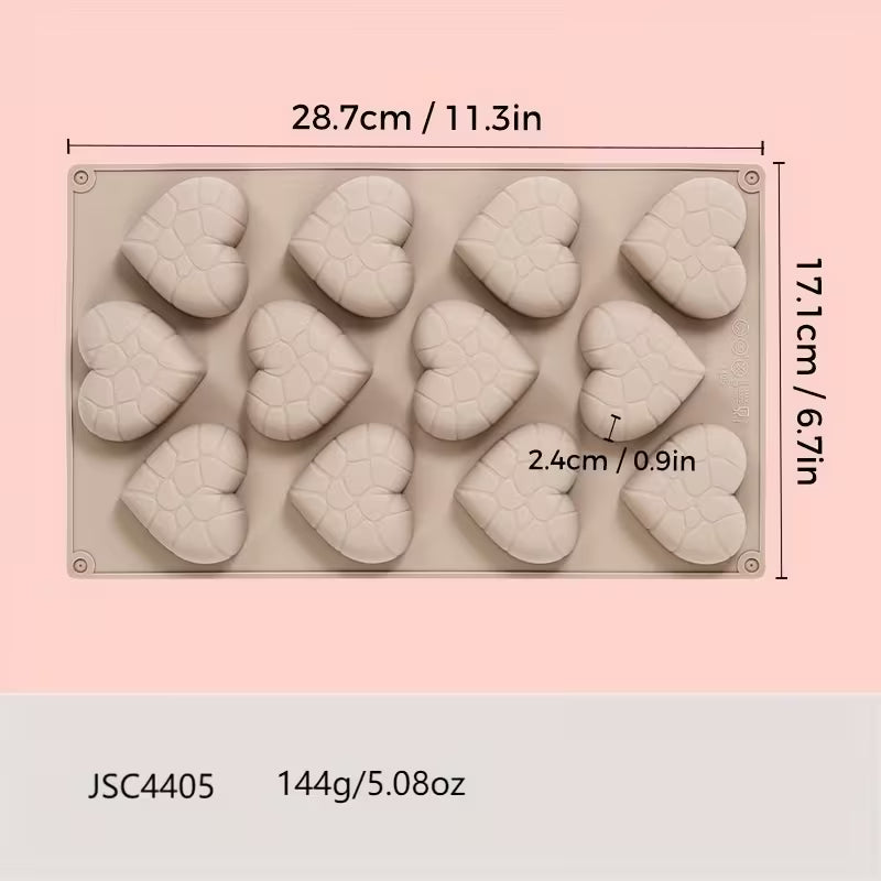 1pc Silicone Molds with 12 Connected Hearts - Cracked Heart Design, for Soap, Candle, Resin, Plaster, Clay - Reusable, Easy Release