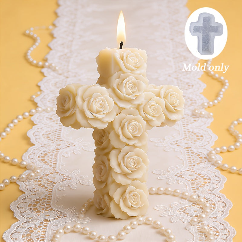Delicate Rose Cross Silicone Mold | Easy-to-Demold, Reusable for Scented Candles and Resin Art, Ideal for Anniversaries or Special Occasions, Home Decor Choice