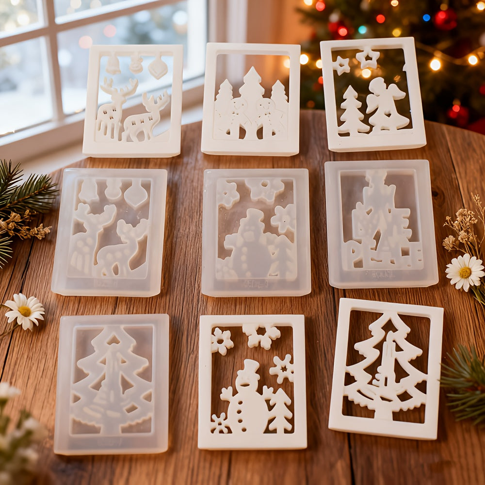 Set of 8 Silicone Molds for Candle Holders Shaped Like Castles, Featuring a 3D Hollow Interlocking House Design, Perfect for Christmas-Themed Candlesticks Made from Resin, Plaster, Or Cement, Ideal for Home Table Decoration