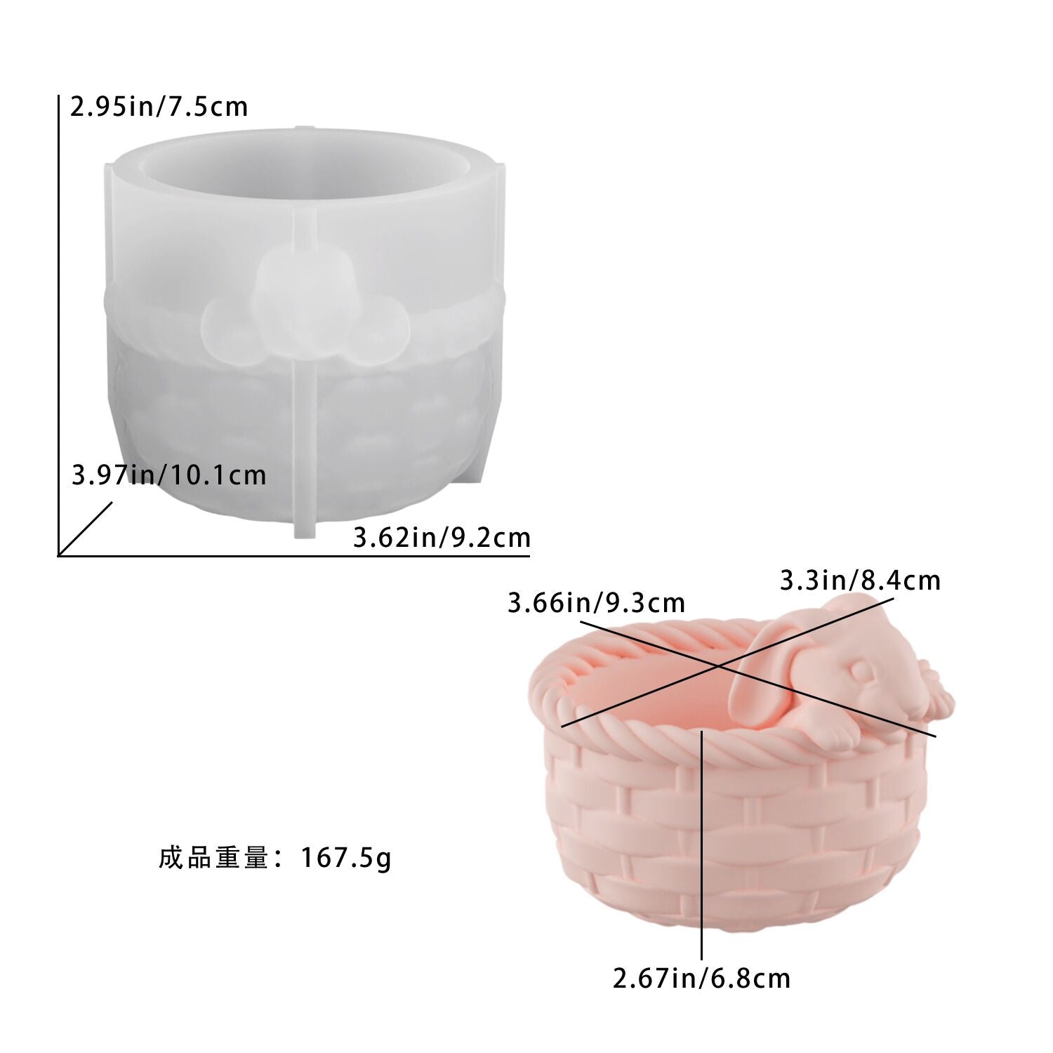 Flower basket, rabbit, candle cup mold, pastoral bamboo basket, plaster silicone mold