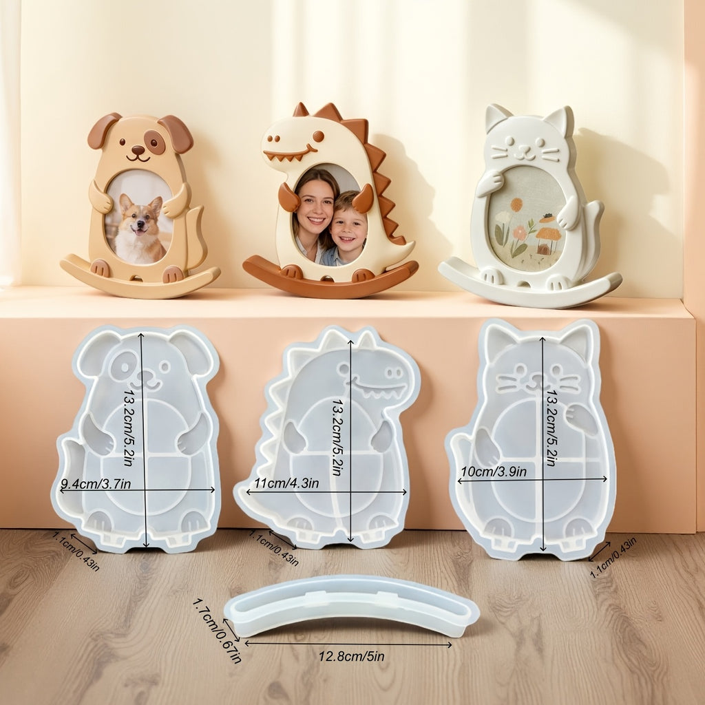 Seesaw Animal Photo Frame Resin Silicone Mold, Cat Epoxy Resin Mold, DIY Home Decor Plaster Ornament Mold, Puppy Dinosaur Epoxy Resin Photo Frame Silicone Mold