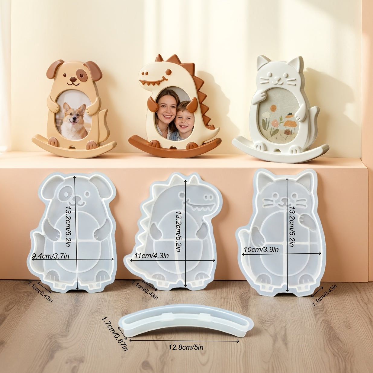 Seesaw Animal Photo Frame Resin Silicone Mold, Cat Epoxy Resin Mold, DIY Home Decor Plaster Ornament Mold, Puppy Dinosaur Epoxy Resin Photo Frame Silicone Mold