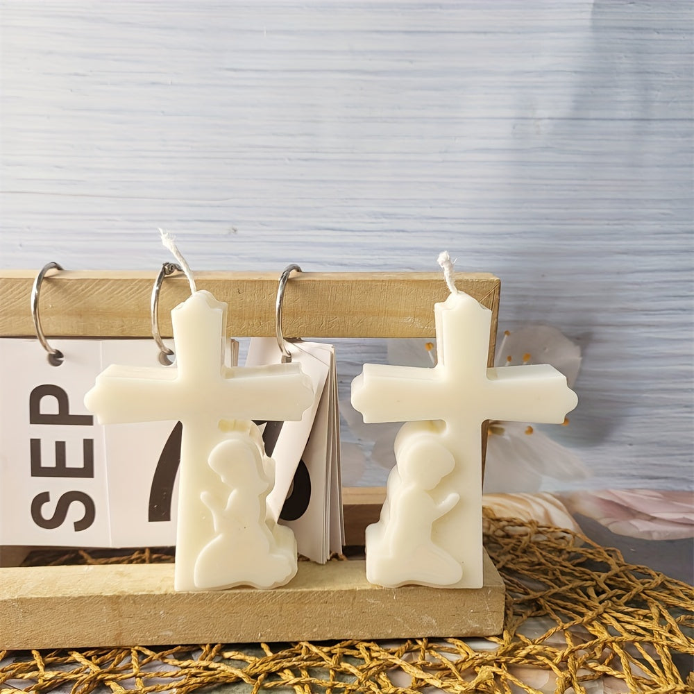 Silicone Mold for DIY Candles, Resin Crafts, and Home Decor - 3D Cross Design with Floral Accents, Perfect for Prayer Candles, Fondant, and Epoxy Resin Projects, Candle Making Supplies, Prayer Candle Mold, Decorative Candle Holder, Artistic Cross Design,