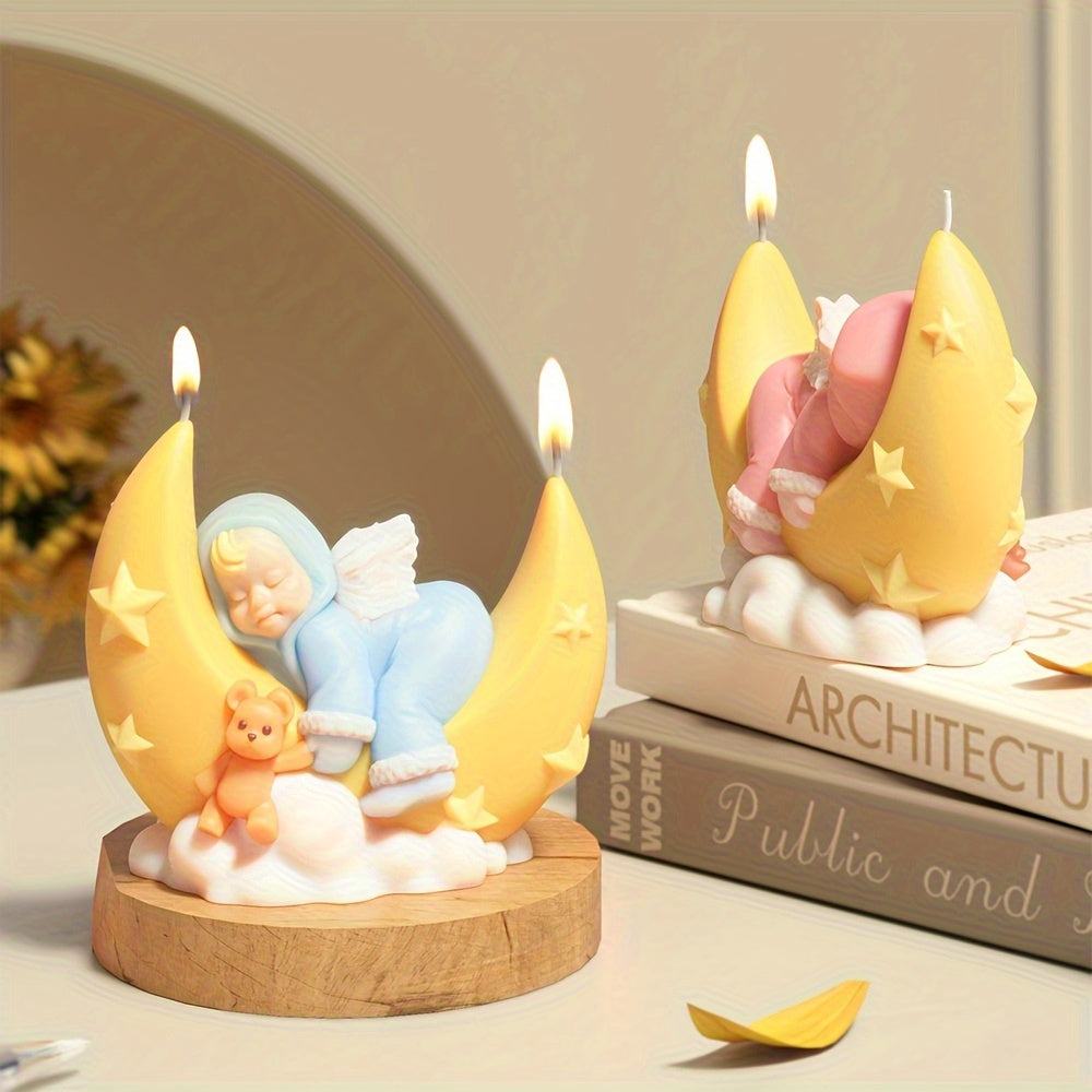 1 Moon Angel Silicone Mold- High Temperature , Easy Release DIY Candle and Soap Mold, with Starry Sky and Cloud Design, Perfect for Home Decoration, Gifts, and Handicrafts, Moon Decoration