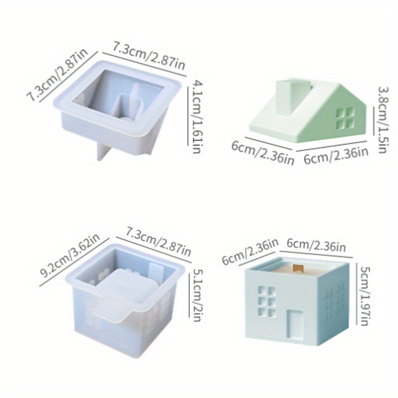 2pcs 欧式烟囱房子蜡烛罐硅胶模具，环氧树脂模具，DIY烟囱房子造型石膏蜡烛杯，收纳罐等工艺品，适合家居装饰，桌面装饰，桌面收纳$