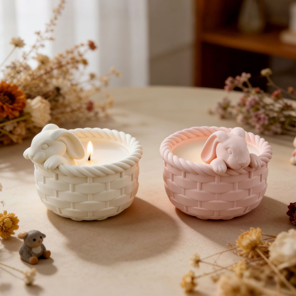 Flower basket, rabbit, candle cup mold, pastoral bamboo basket, plaster silicone mold