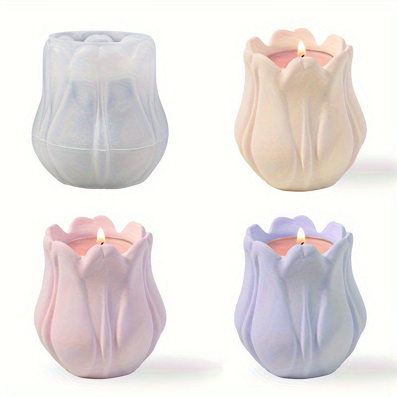 3D 郁金香花形矽胶模具，用于蜡烛制作、DIY 树脂工艺品、手工肥皂
