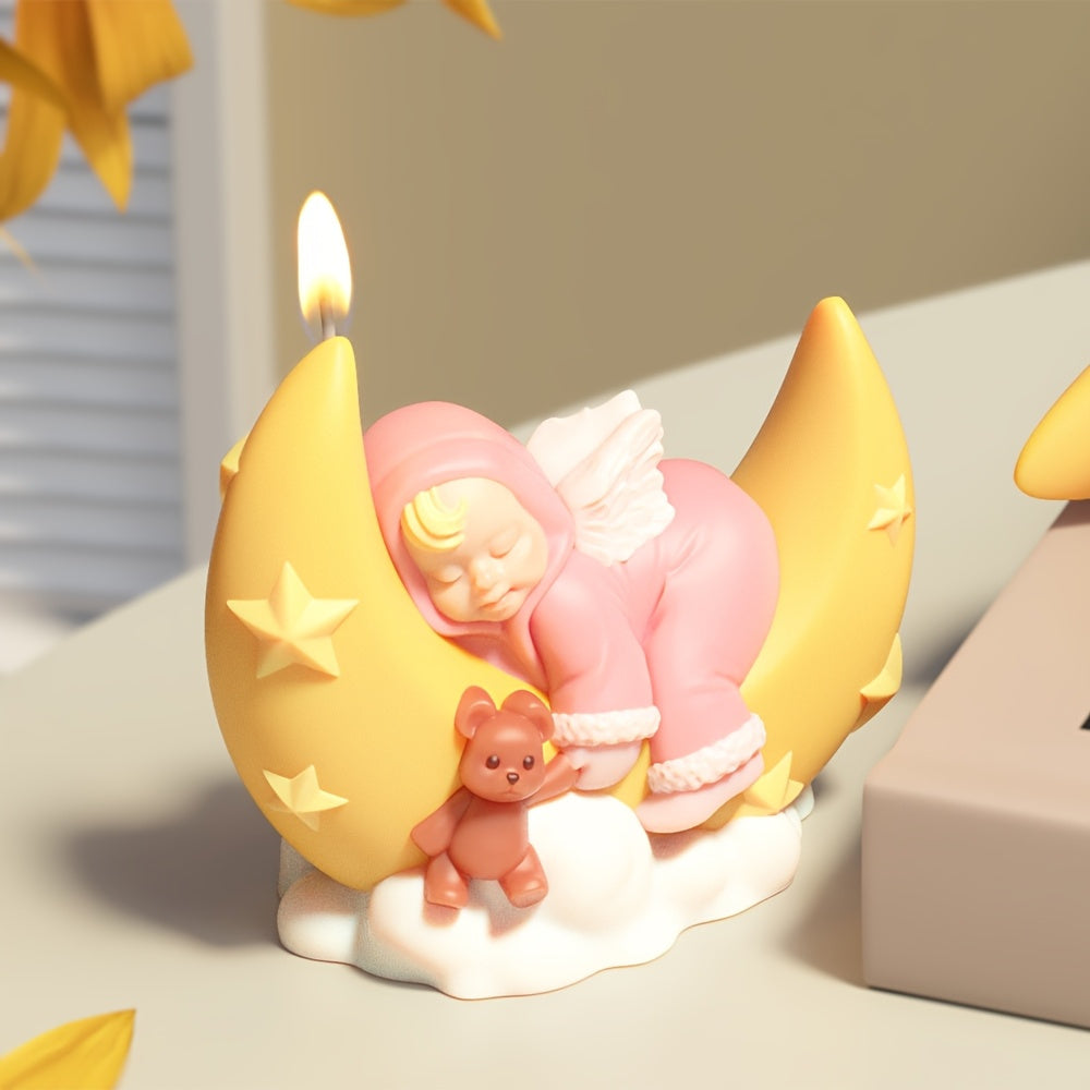 1 Moon Angel Silicone Mold- High Temperature , Easy Release DIY Candle and Soap Mold, with Starry Sky and Cloud Design, Perfect for Home Decoration, Gifts, and Handicrafts, Moon Decoration