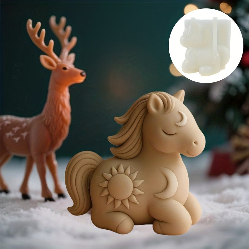 [Horse Shaped Candle Mold] Horse Shaped Candle Mold - Silicone Foal & Steed Molds with Sitting/lying Horse Design, Moon & Sun Relief Sculpture for DIY Horse-Themed Candles, Resin Crafts, Concrete Horse Making - Irregular Horse Shape Mold for New Year's Gi