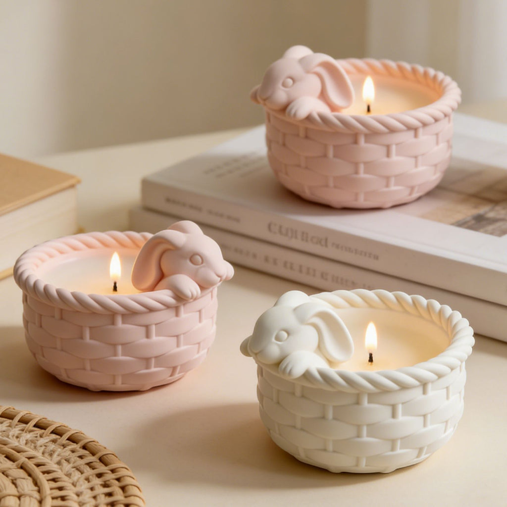 Flower basket, rabbit, candle cup mold, pastoral bamboo basket, plaster silicone mold