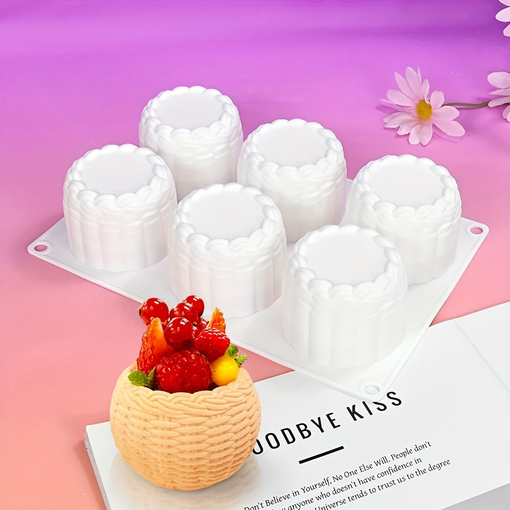 6-cavity Round Valentine's Day Flower Basket Mousse Cake Silicone Mold Woven Texture Dessert Baking Cake Silicone Mold Ice Cream Glue Drop Mold