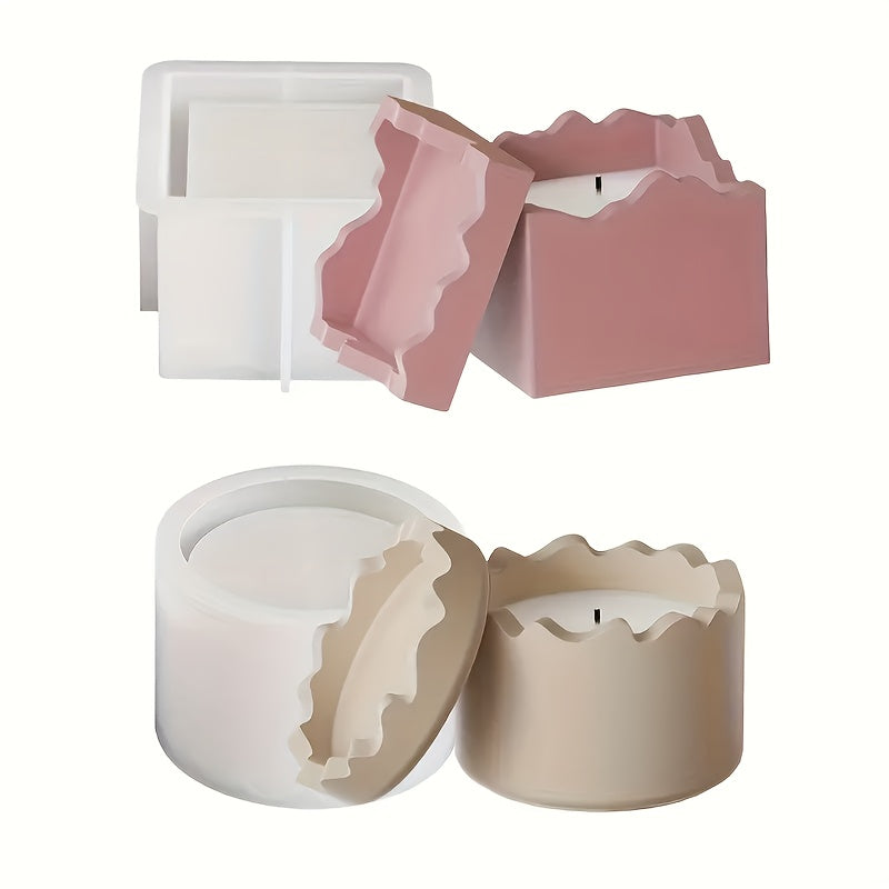 esin Casting Molds LEQU 2pcs/sets SILICONE can mold with LID - square and round jewelry box Candlestick mold - epoxy resin gypsum cement casting mold