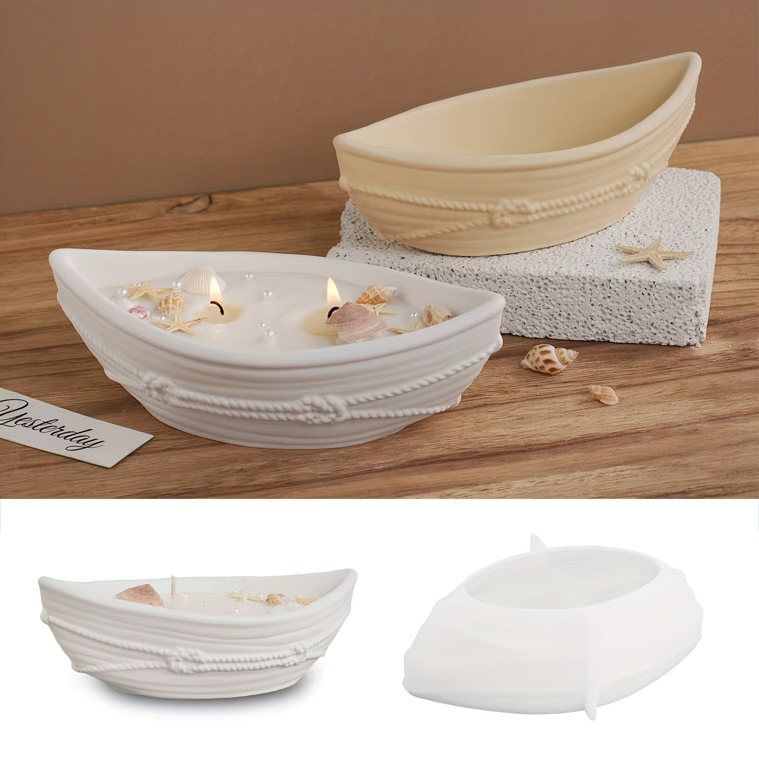 Resin Casting Mold, Pirate Ship Candle Cup Twine Boat Shape Aroma Container Decoration Storage Bowl, Suitable for Home Decoration Table Decoration DIY Handmade, Resin Gypsum Silicone Mold