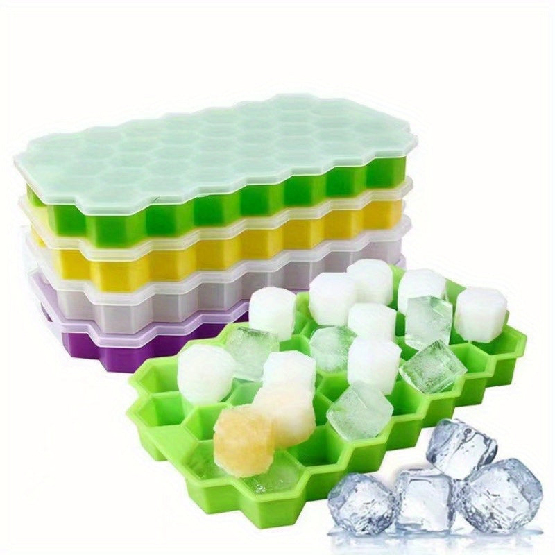 1pc Silicone Honeycomb Ice Tray | 37 Compartments with Lid, Easy-Release Design, Ideal for Creative Ice Drinks and Summer Essentials