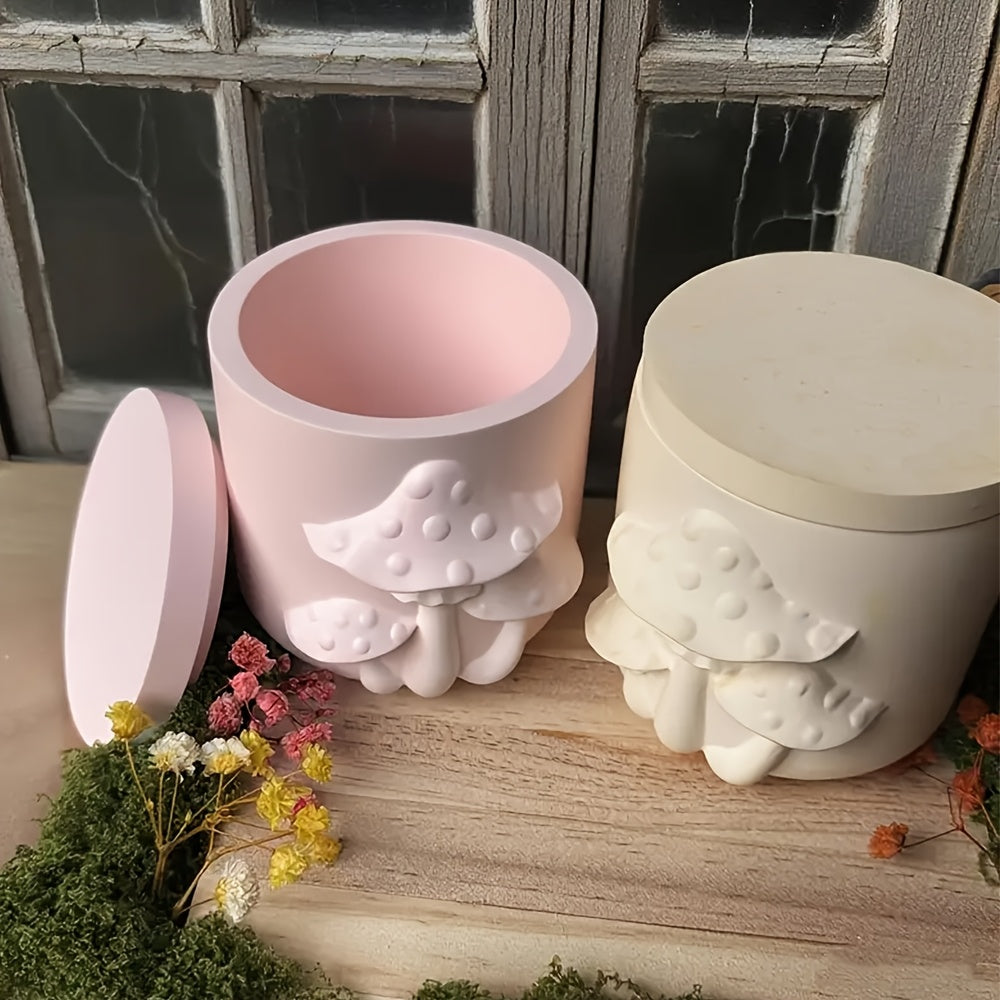 3D Mushroom Candle Jar Mold with Lid - Realistic & European Special Series - Silicone Mold for DIY Resin/Plaster/Concrete Candle Making - for Home Table Decoration Crafts
