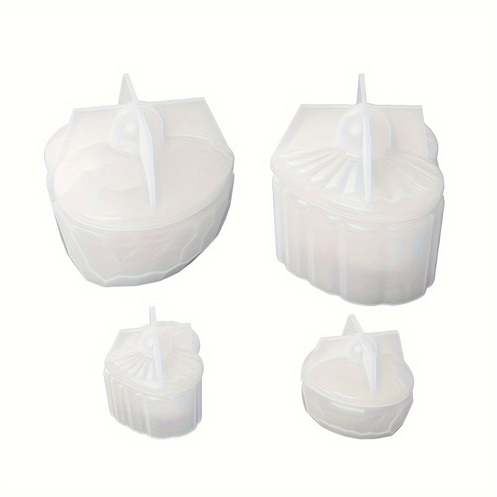 ilicone Molds for Casting Heart-Shaped Resin Jars with Lids, Suitable for Jewelry, Candle Holders, Trinket Trays