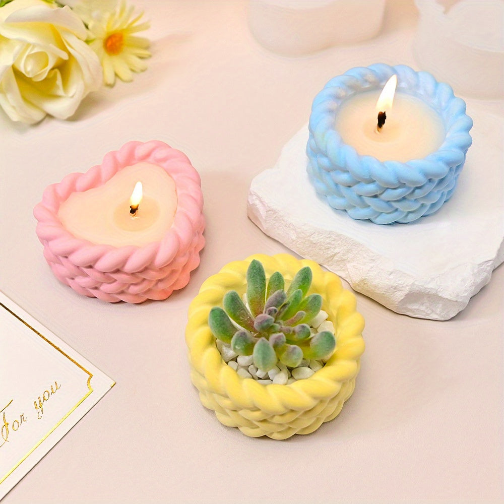 eusable Non-Toxic Home Decor Gift Idea - Silicone Mold for Scented Candles & Succulent Planters - Hemp Rope Twist Design - Dual-Use DIY Craft Mold