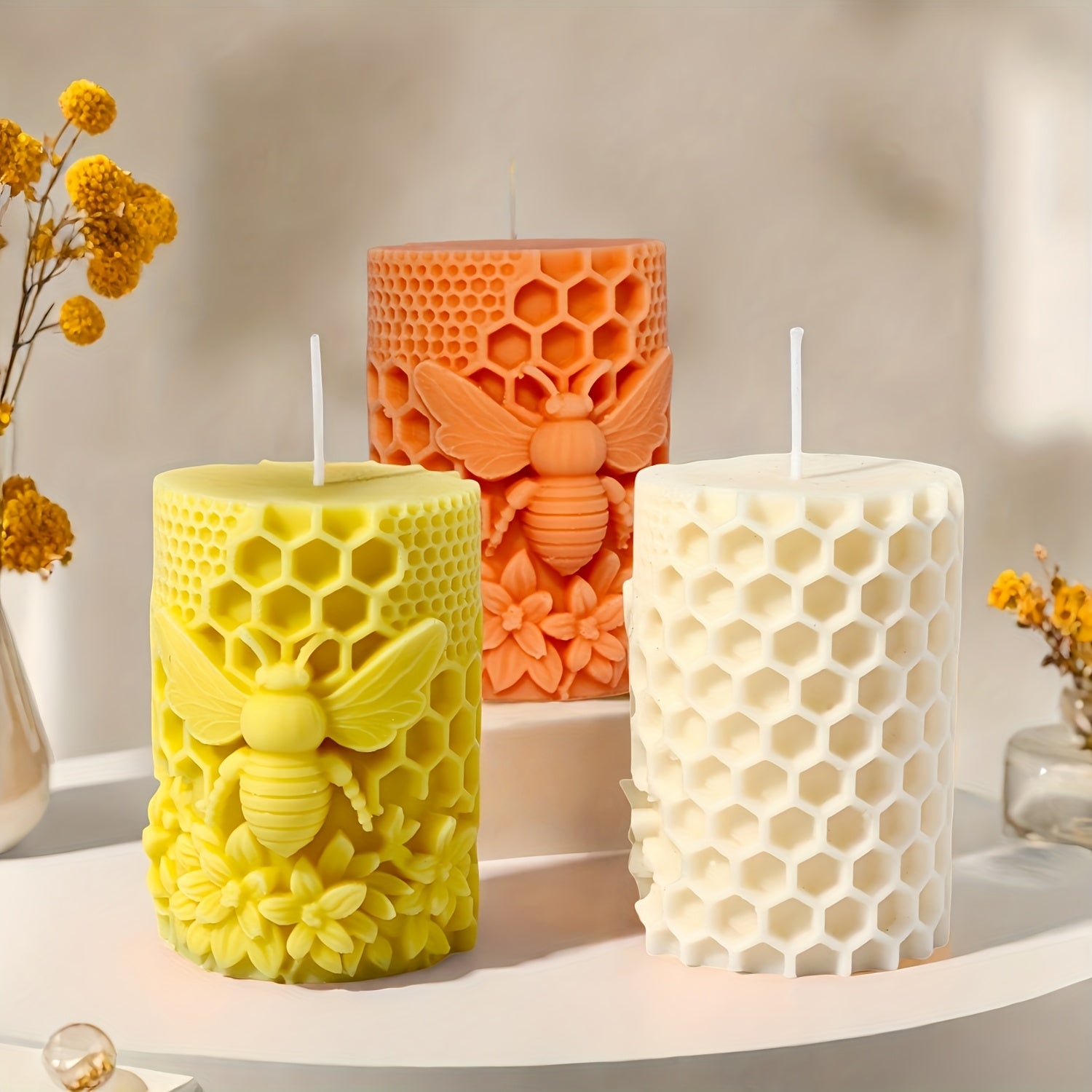 Silicone Mold in The Shape of a Beehive with Floral Reliefs