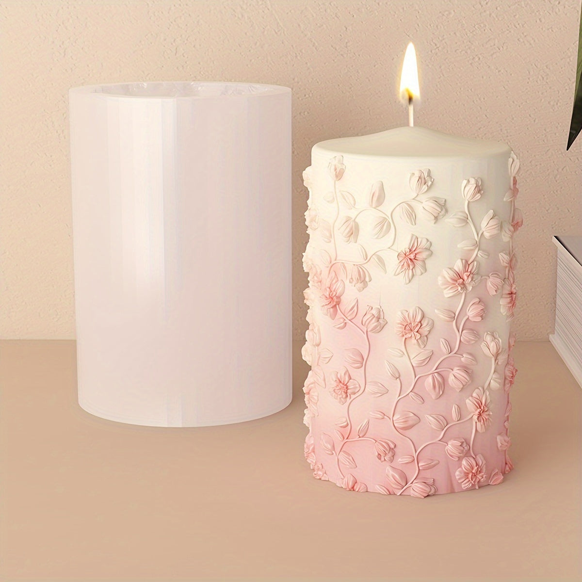 3D Embossed Floral Cylinder Silicone Mold