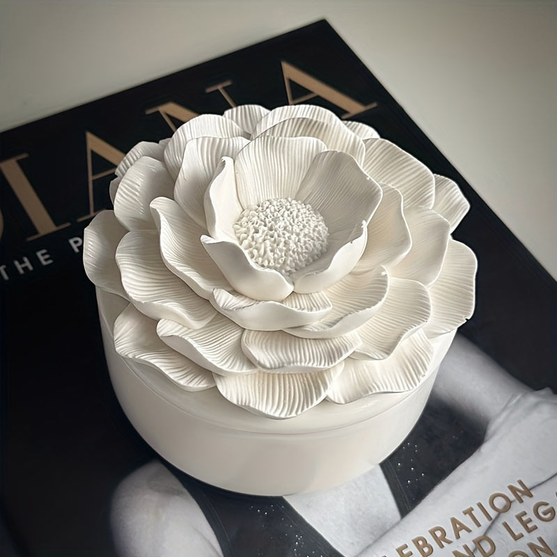 Clay Mold for Peony Flower Jar, Plaster Clay Silicone Mold Storage Container with Camellia Flower Lid, Aromatherapy Plaster Cement Candle Holder Mold