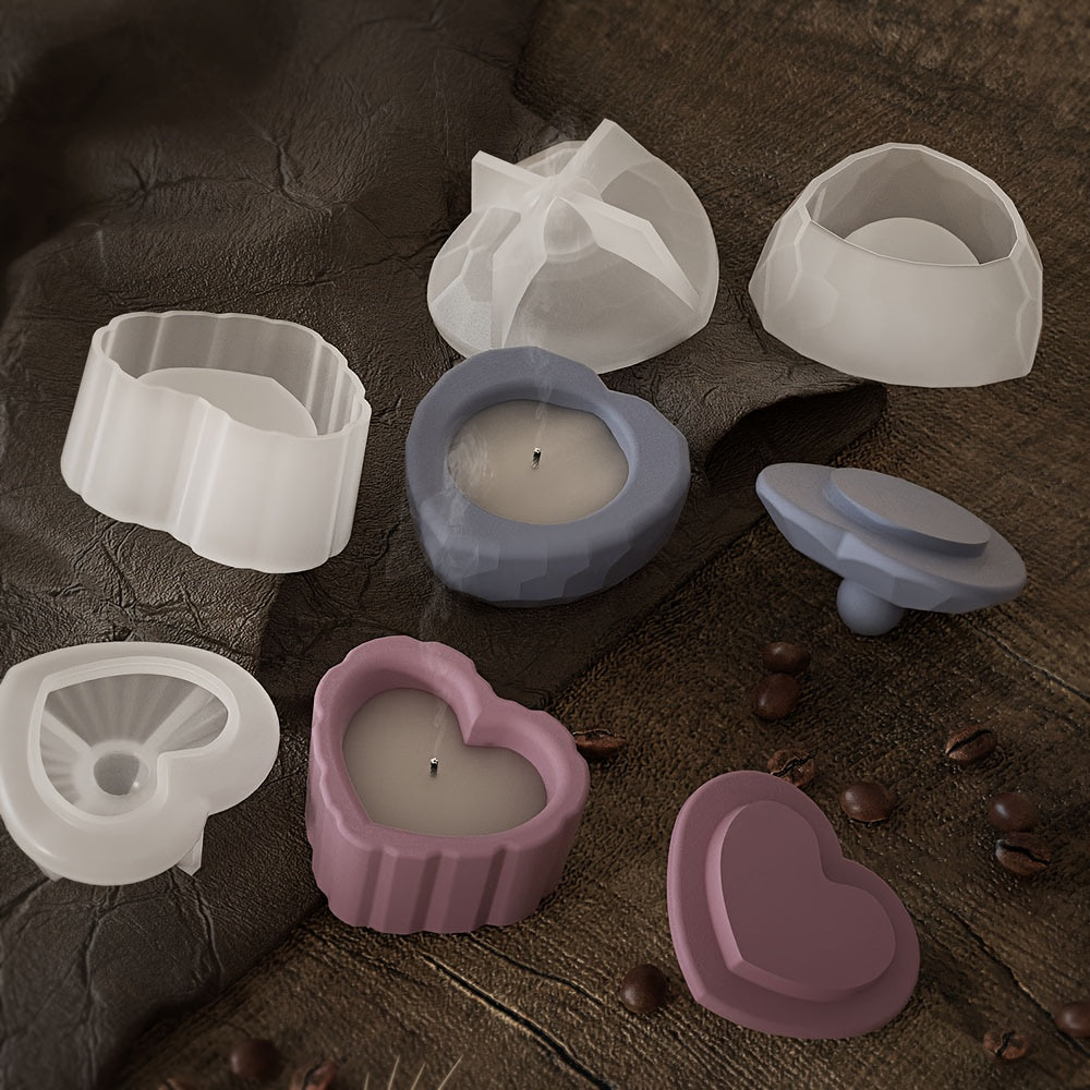 ilicone Molds for Casting Heart-Shaped Resin Jars with Lids, Suitable for Jewelry, Candle Holders, Trinket Trays