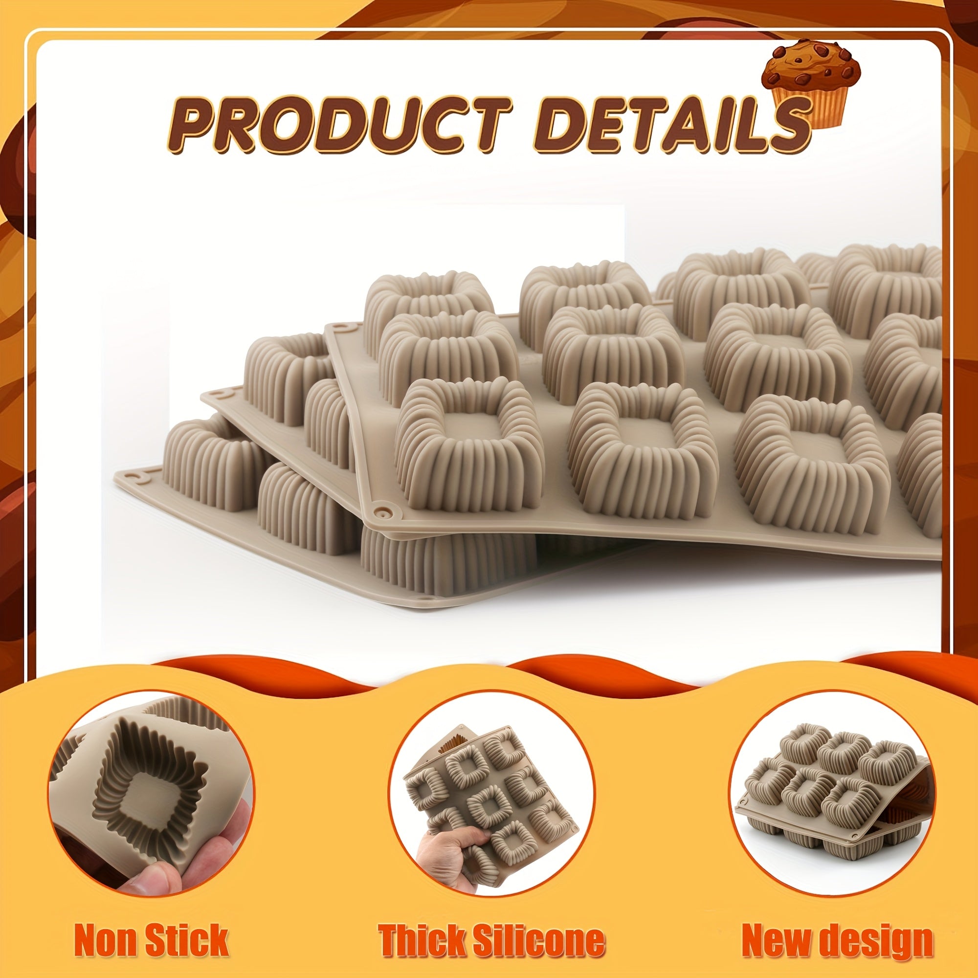 1pack Silicone Mousse Square Mold, Thick Mousse Dessert Silicone Mold, Non Stick Design Can Be Used to Make Baking, Cakes, Candies, Droppings, Puddings, Mousse