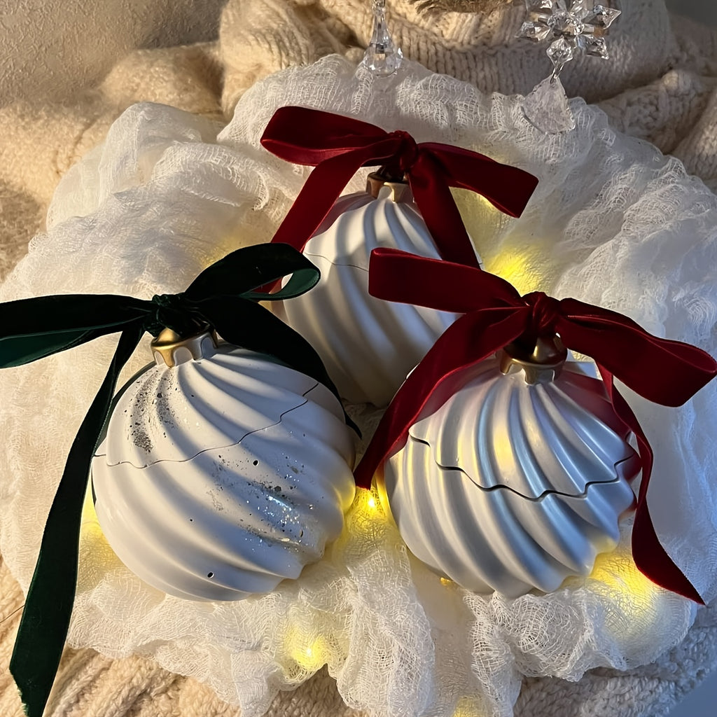 Resin Silicone Mold | Round Striped Rotating Christmas Storage Jar | Christmas Ball Bell Candle Storage Cup Mold