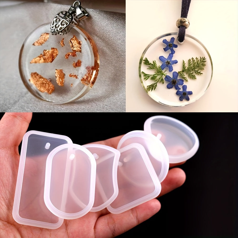 ilicone Resin Casting Molds Set of 6, Keychain Pendant Epoxy Molds for Jewelry Making, Dry Flower Decoration, Necklace Charms, Heart & Geometric Shapes for DIY Crafts