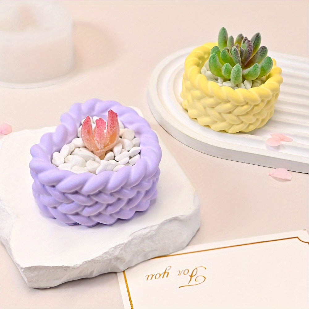 eusable Non-Toxic Home Decor Gift Idea - Silicone Mold for Scented Candles & Succulent Planters - Hemp Rope Twist Design - Dual-Use DIY Craft Mold