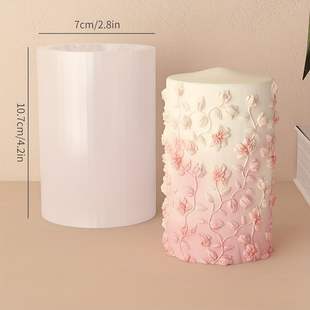 3D Embossed Floral Cylinder Silicone Mold