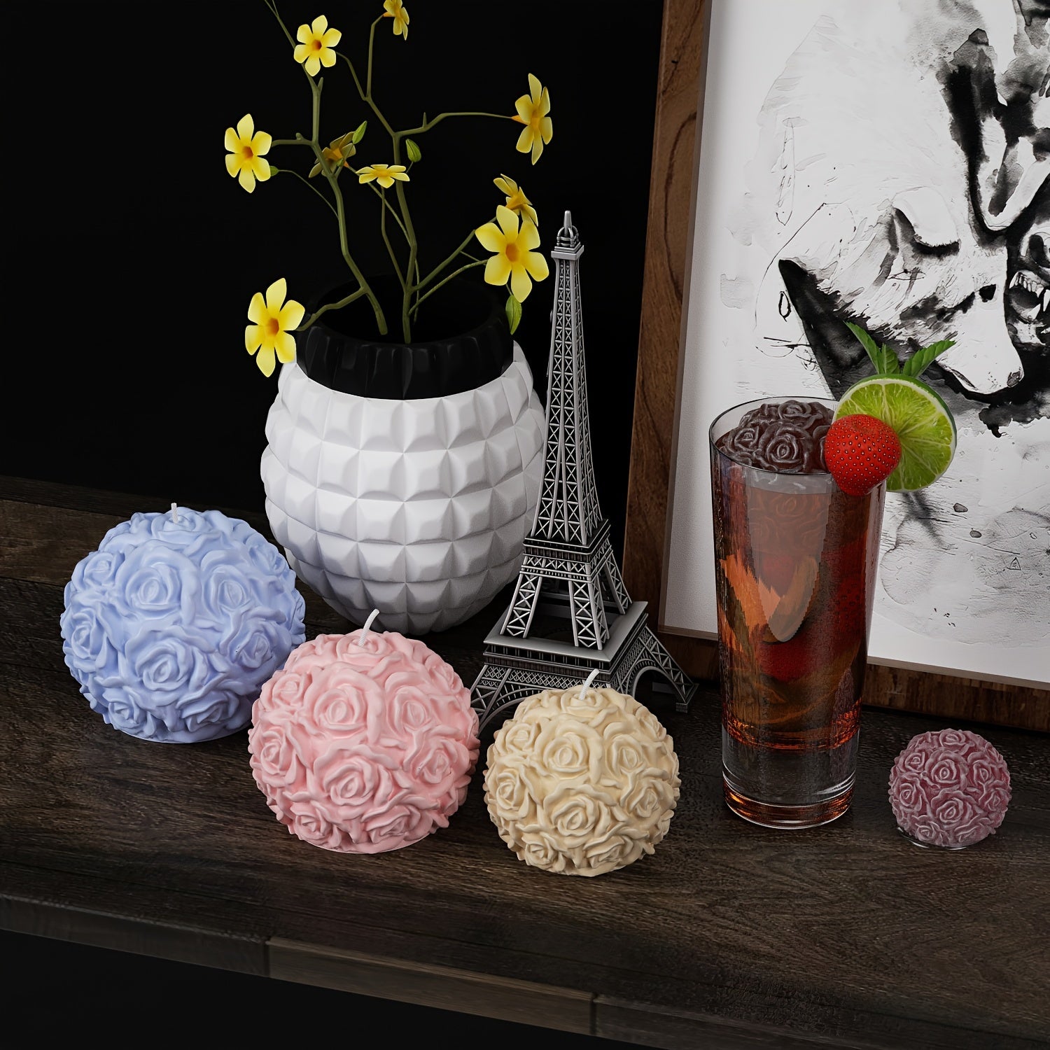 1pc Multi-Size 3D Rose Ball Silicone Mold | Floral Cluster Rose Sphere Craft Resin Molds for Home Decor and Crafts