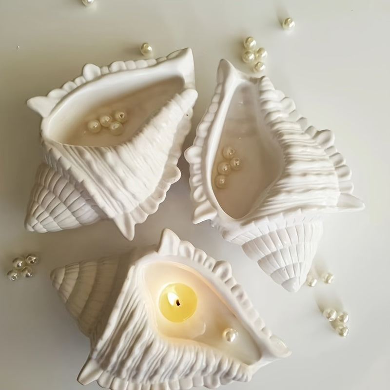 3D Seashell Candle Jar Silicone Molds Conch Candle Cup Epoxy Casting Mold Resin Shell Shape Wax Container Mould for DIY Making Plaster Concrete Storage Box Home Decor Planter Clay Flowerpot Crafts