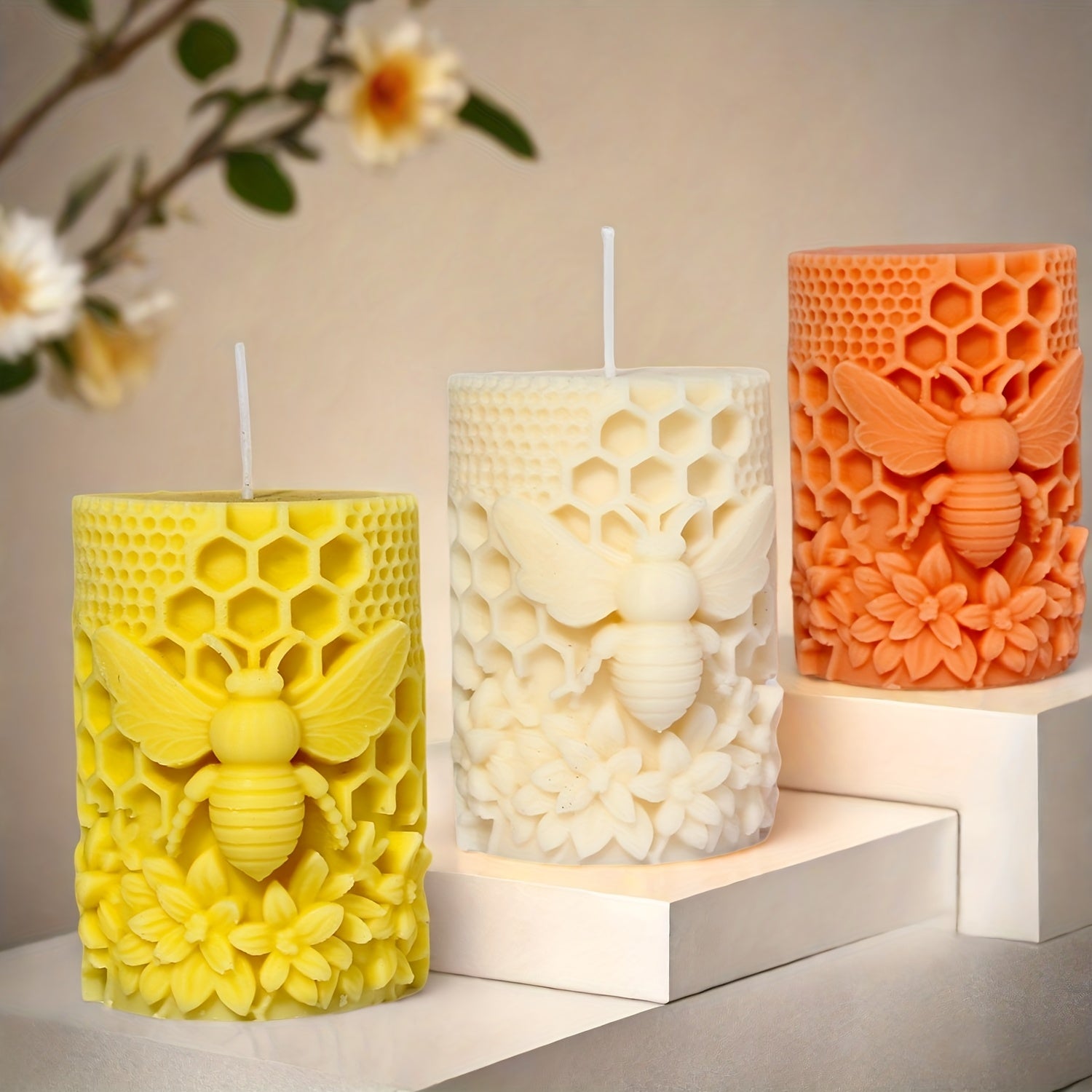 Silicone Mold in The Shape of a Beehive with Floral Reliefs