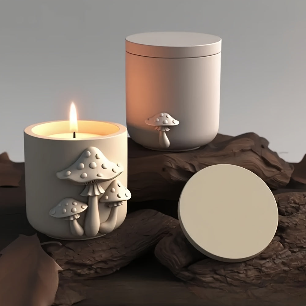 3D Mushroom Candle Jar Mold with Lid - Realistic & European Special Series - Silicone Mold for DIY Resin/Plaster/Concrete Candle Making - for Home Table Decoration Crafts