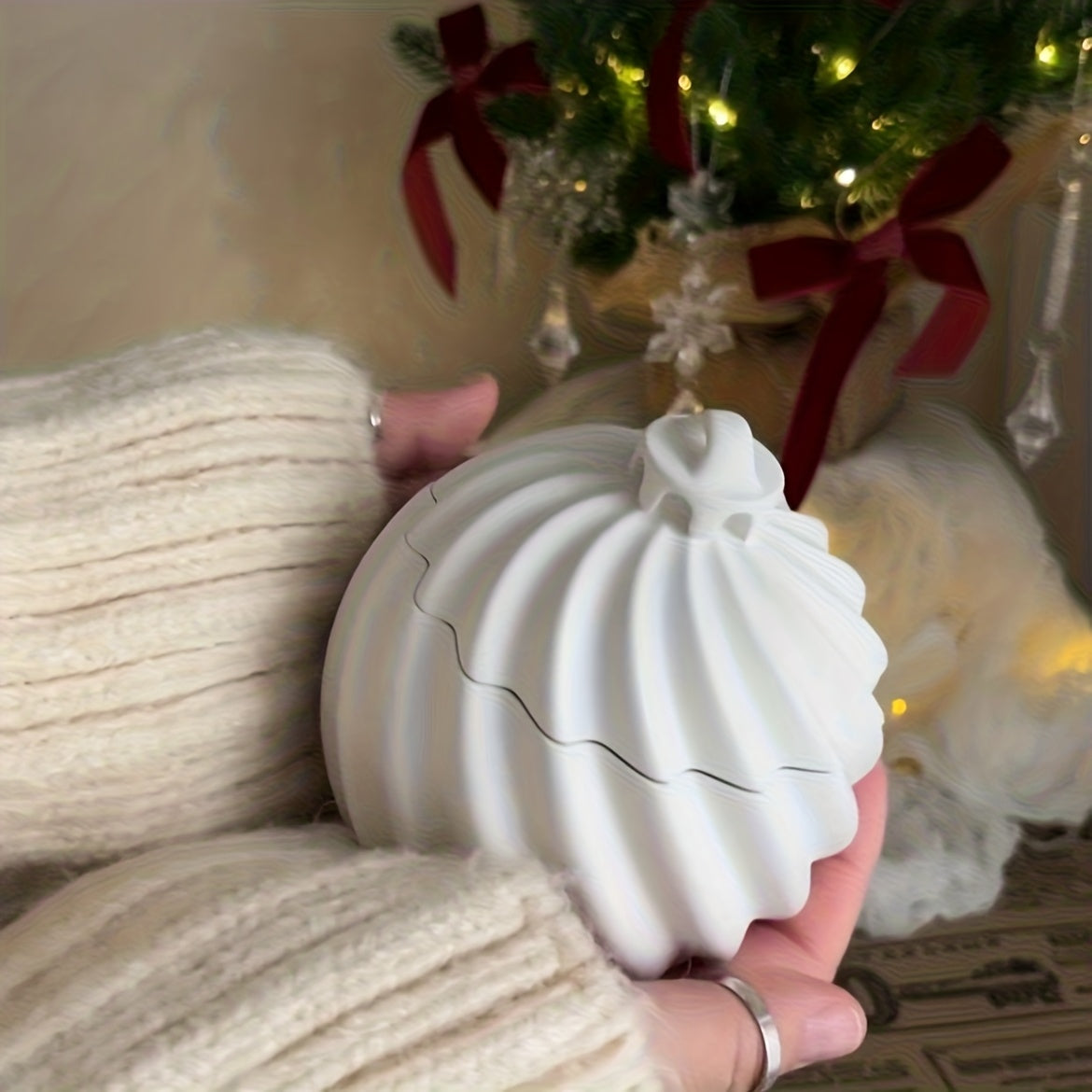 Resin Silicone Mold | Round Striped Rotating Christmas Storage Jar | Christmas Ball Bell Candle Storage Cup Mold