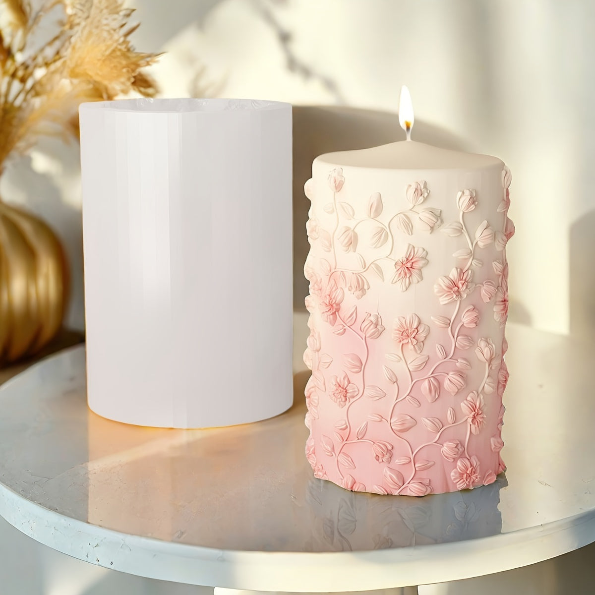 3D Embossed Floral Cylinder Silicone Mold