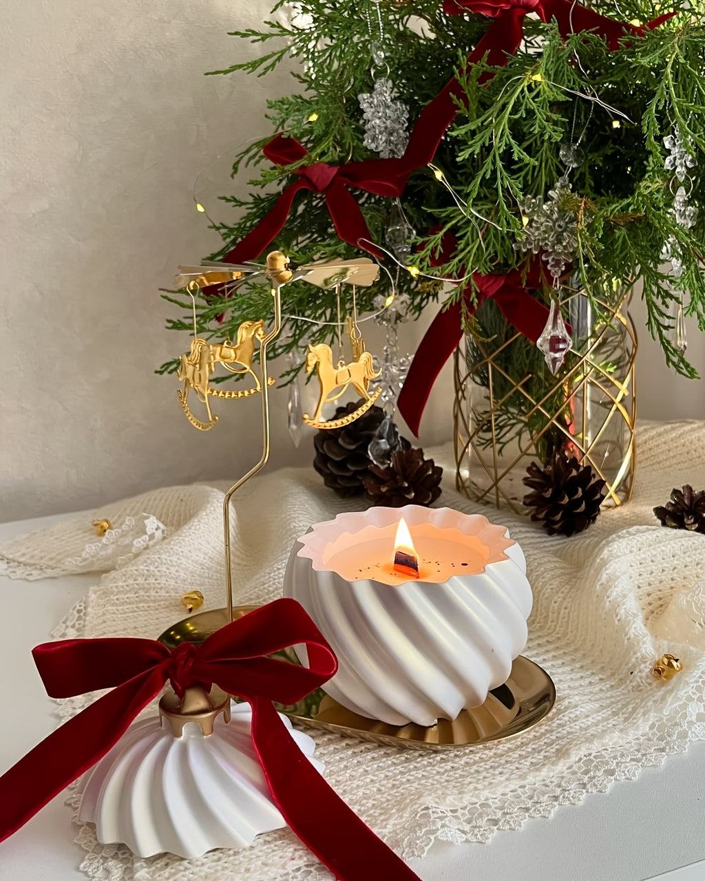 Resin Silicone Mold | Round Striped Rotating Christmas Storage Jar | Christmas Ball Bell Candle Storage Cup Mold