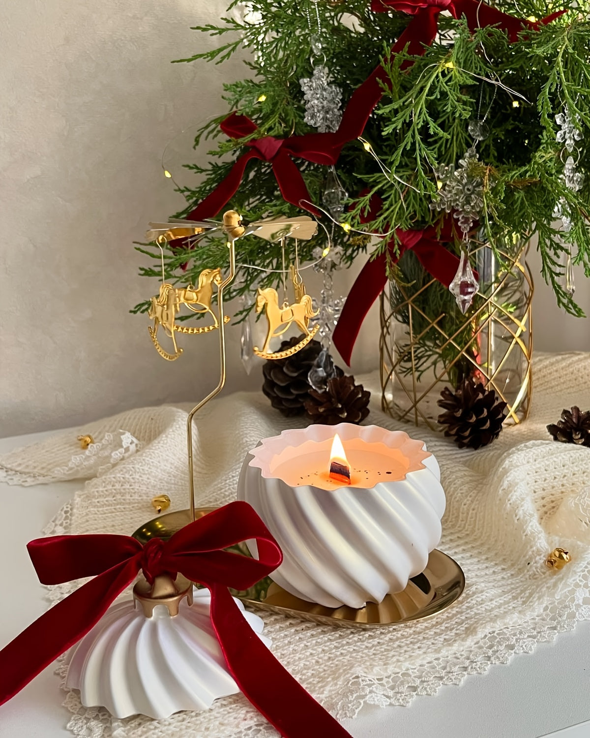 Resin Silicone Mold | Round Striped Rotating Christmas Storage Jar | Christmas Ball Bell Candle Storage Cup Mold
